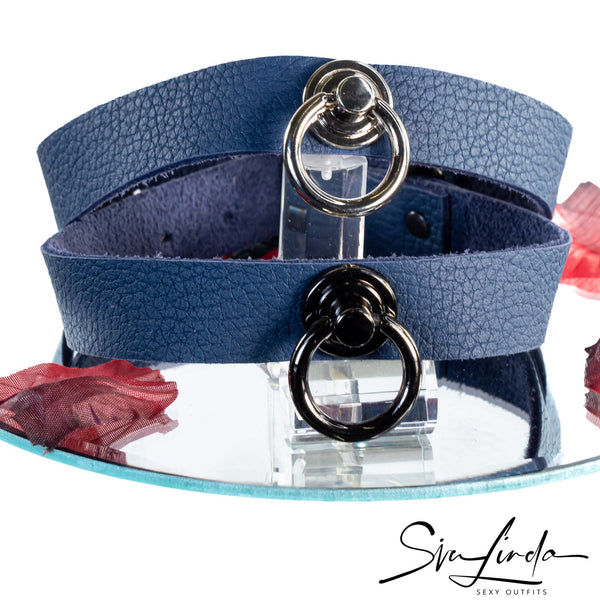 SiaLinda: Halsband Elchleder aus Finnland, blau, pur oder mit O-Ring nach Wahl - SiaLinda.com